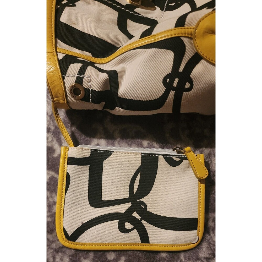 Rare TOMMY HILFIGER Yellow/Black Print Canvas Boat PURSE HandBag &CoinPurse VguC - Picture 7 of 14